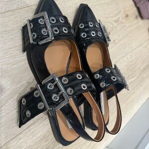 Steve Madden Black Slingback Flats with Silver Buckle